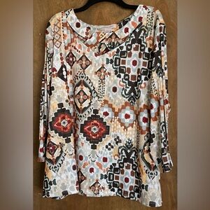 Allison Daley Woman Long Sleeve Lightweight Top 2X Geometric Pattern V-Neck